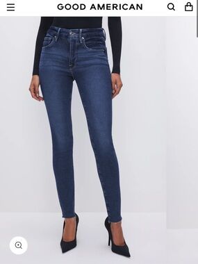 Good American Mid Rise Skinny Jeans - Deep Indigo